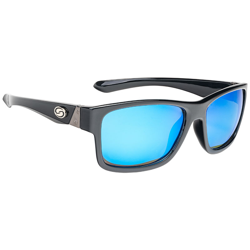 Strike King Pro Shiny Black Sunglasses SK Pro Sunglasses Shiny Black Frame Multi Layer White Blue Mirror Gray Base Lens