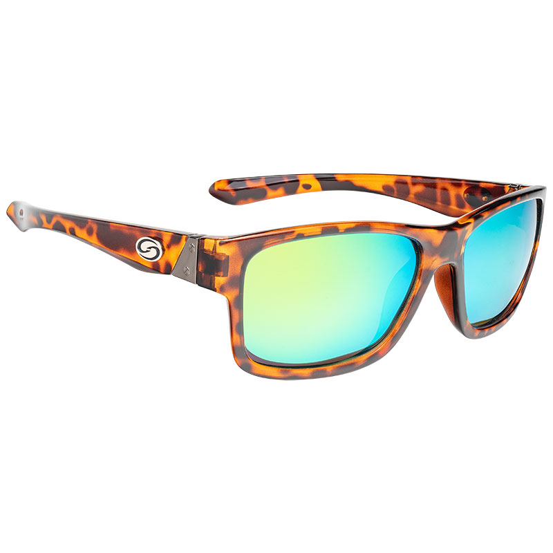 Strike King Pro Tortoiseshell Sunglasses SK Pro Sunglasses Shiny Tortoiseshell Frame Multi Layer Green Mirror Amber Base Lens