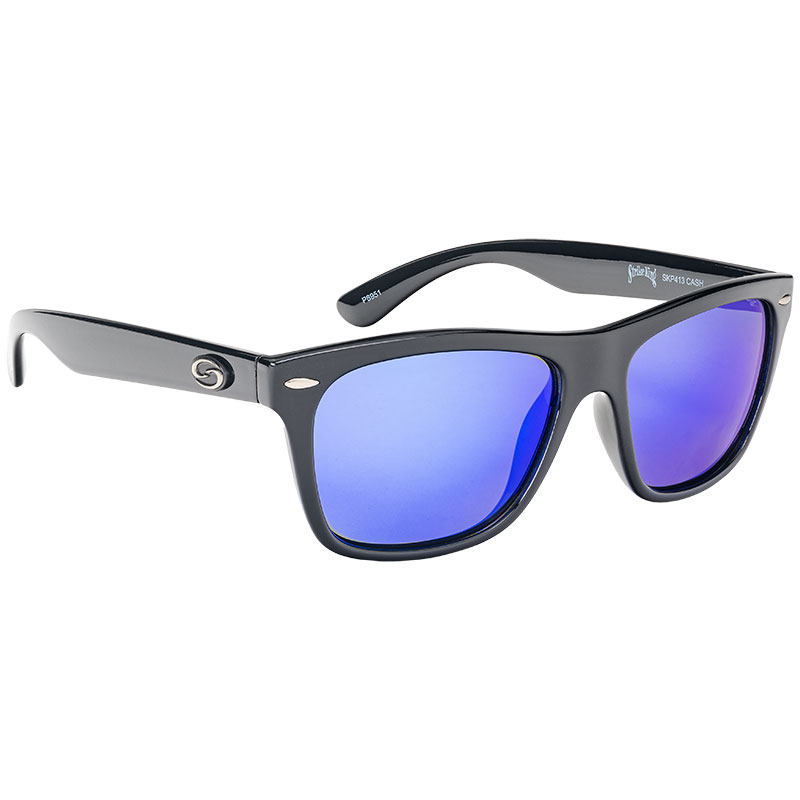 Strike King SK Plus Cash Sunglasses SK Plus Cash  Shiny Black Frame Multi Layer White Blue Mirror Gray Base Lens