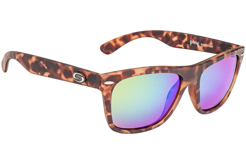 Strike King SK Plus Cash Sunglasses SK Plus Cash Matte Tortoiseshell Frame Multi Layer Green Mirrror Amber Base Lens